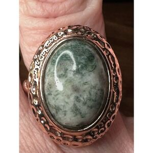 BBJ Green Agate Teal Goldtone Ring SZ 8
